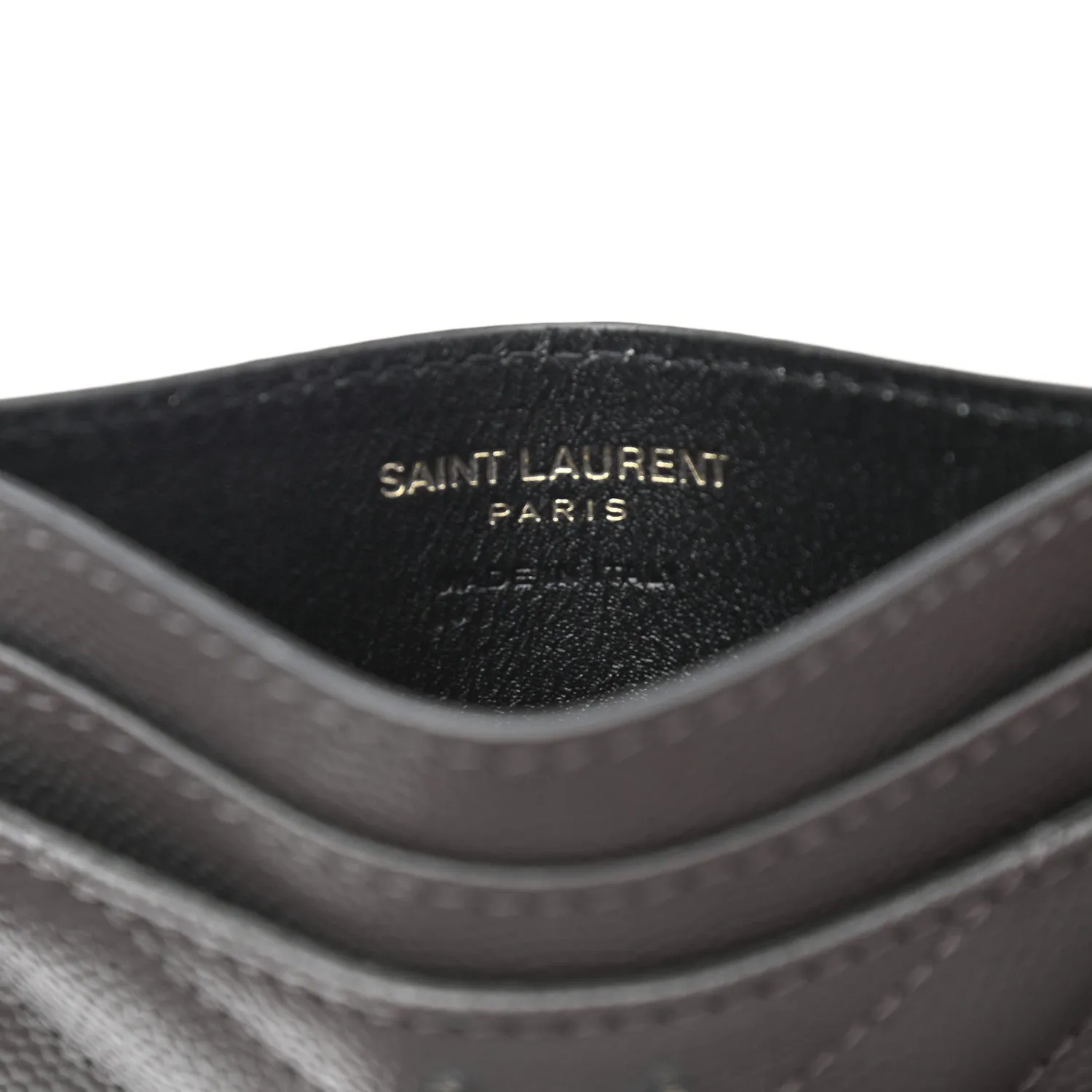 Saint Laurent Storm Grey Grain De Poudre Monogram Card Holder 423294