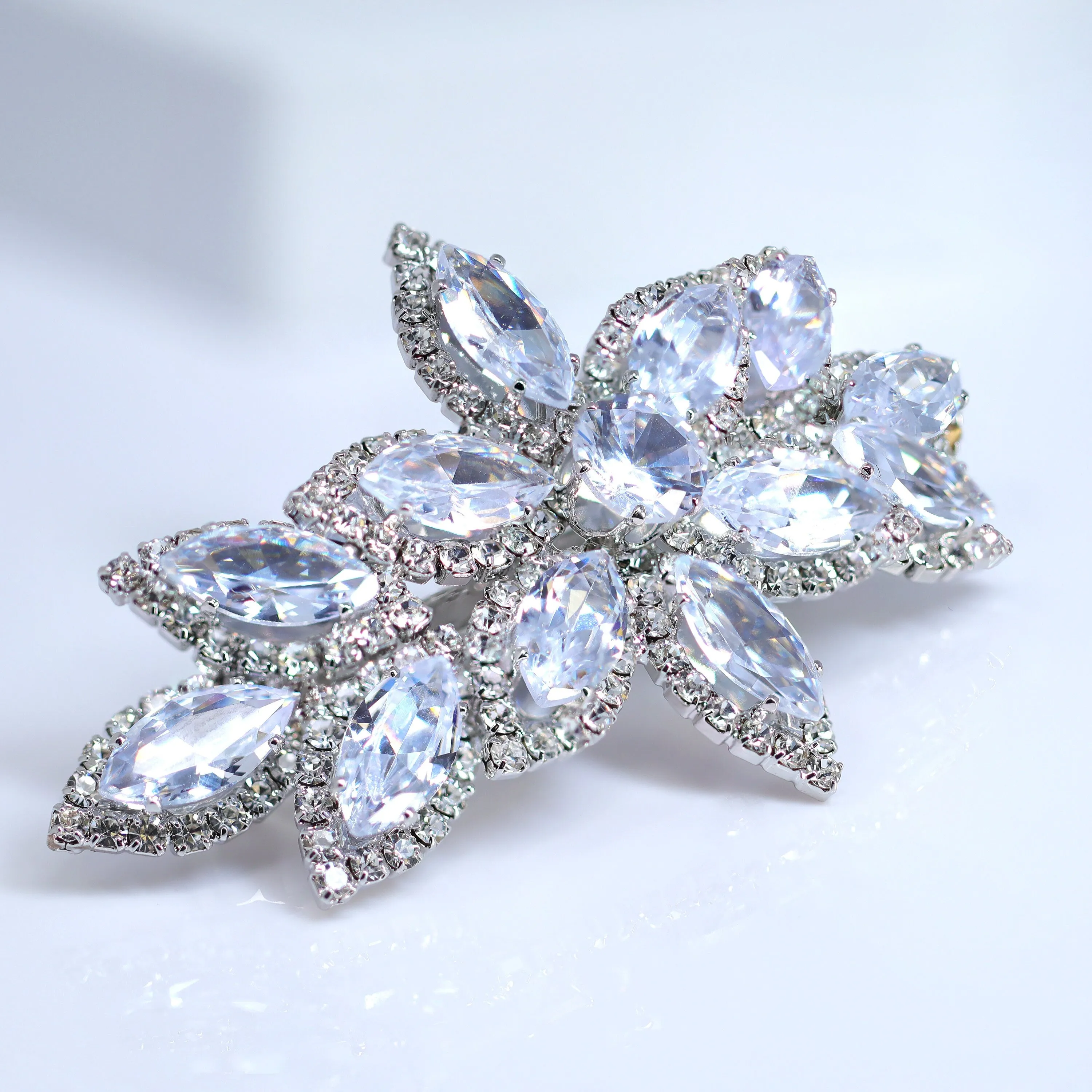 Silver Floral  CZ And Rhinestone French Hair Clip, Bridal Hair Accessories, Bridesmaid Gift, Wedding Hair Accessory, Bridal Peach Hair Clip