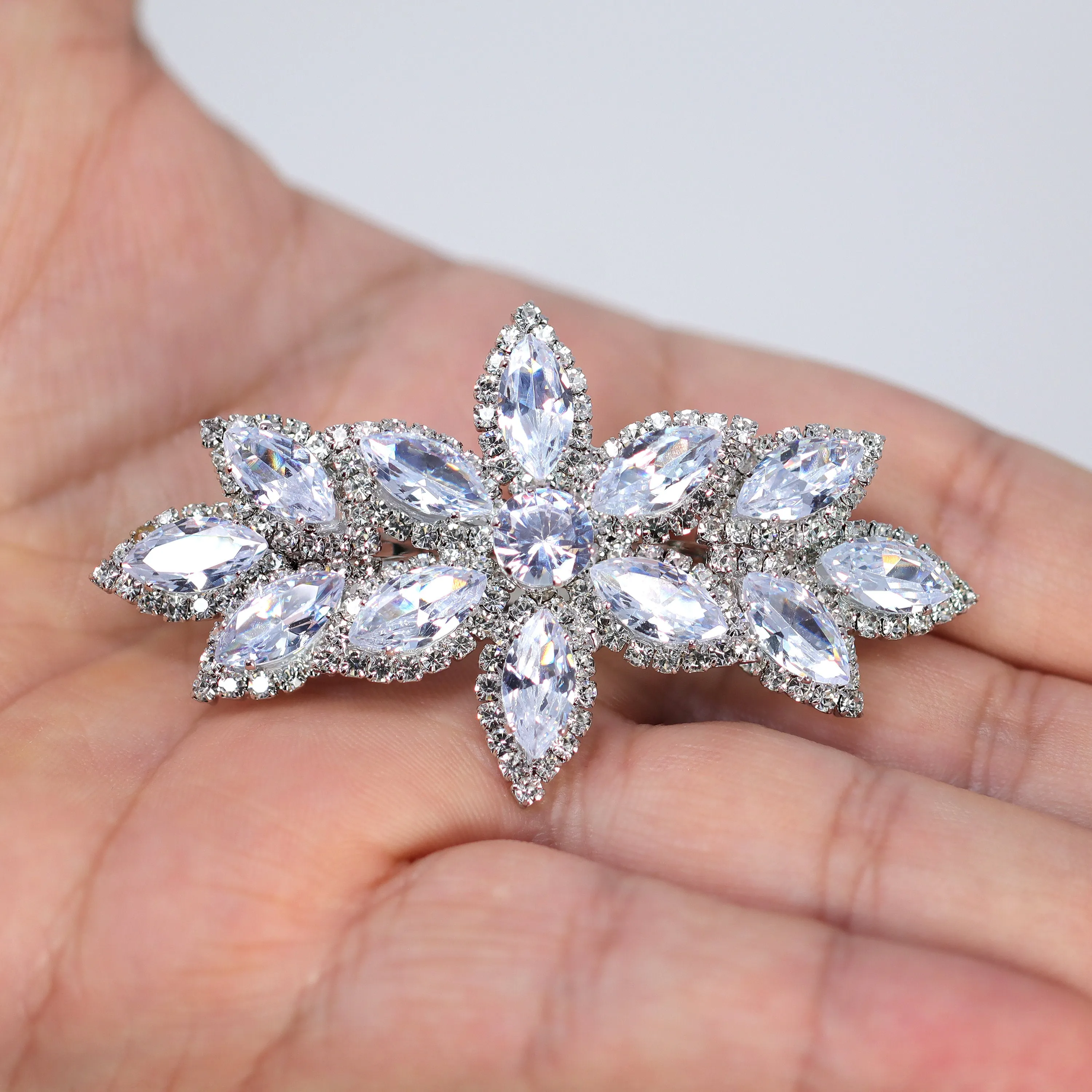 Silver Floral  CZ And Rhinestone French Hair Clip, Bridal Hair Accessories, Bridesmaid Gift, Wedding Hair Accessory, Bridal Peach Hair Clip