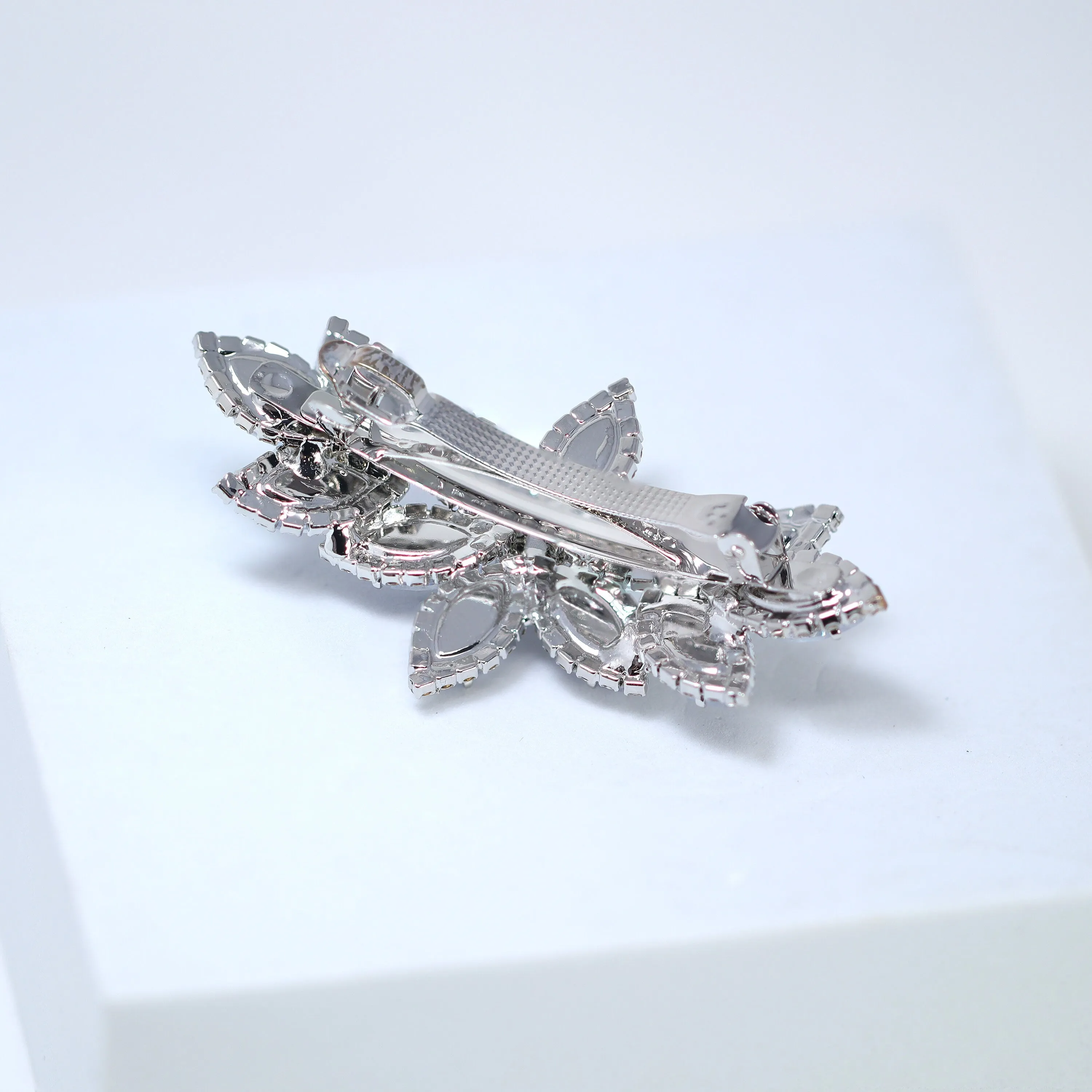 Silver Floral  CZ And Rhinestone French Hair Clip, Bridal Hair Accessories, Bridesmaid Gift, Wedding Hair Accessory, Bridal Peach Hair Clip