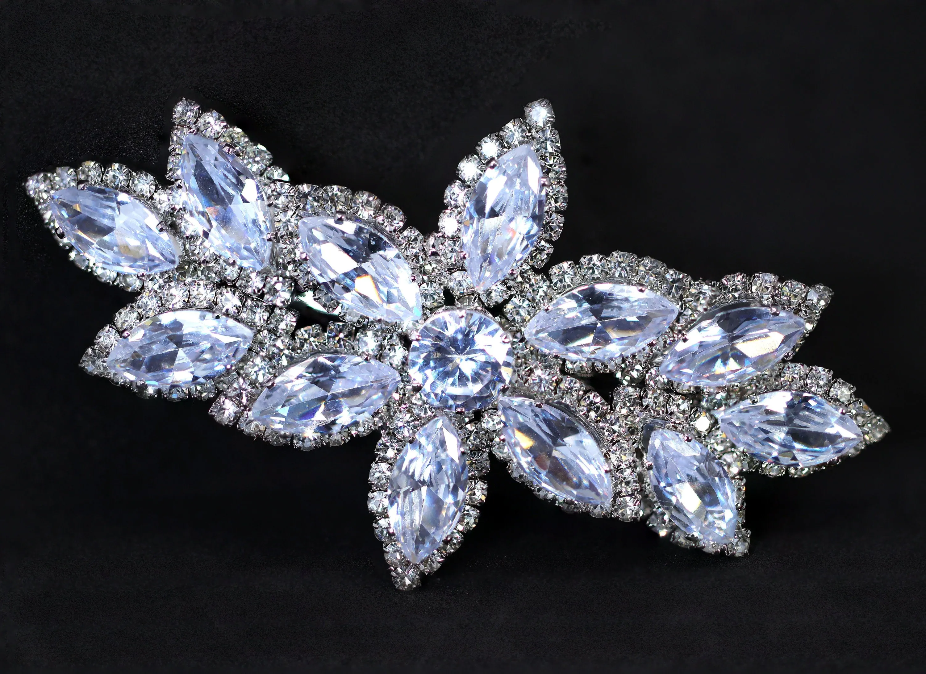 Silver Floral  CZ And Rhinestone French Hair Clip, Bridal Hair Accessories, Bridesmaid Gift, Wedding Hair Accessory, Bridal Peach Hair Clip