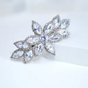 Silver Floral  CZ And Rhinestone French Hair Clip, Bridal Hair Accessories, Bridesmaid Gift, Wedding Hair Accessory, Bridal Peach Hair Clip