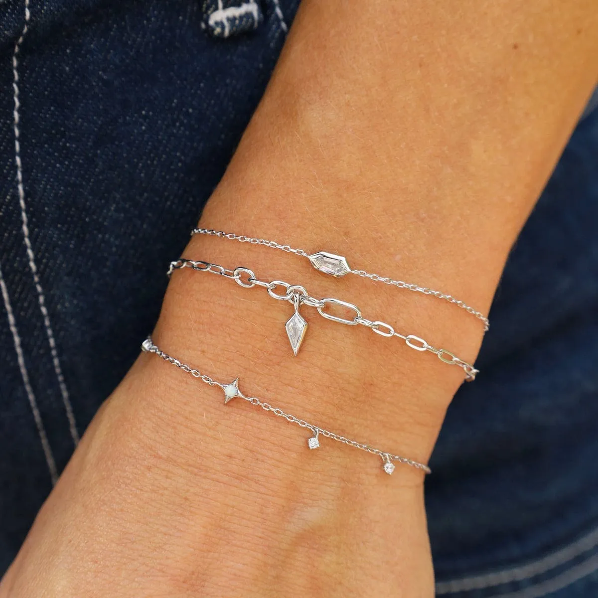 Silver Sparkle Emblem Chain Bracelet