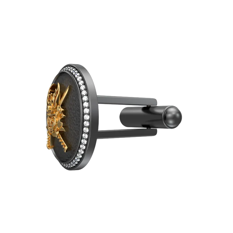Skull King Luxe, Edgy Cufflink Set with CZ Diamonds, 18kt Gold & Black Ruthenium Plating on Brass.