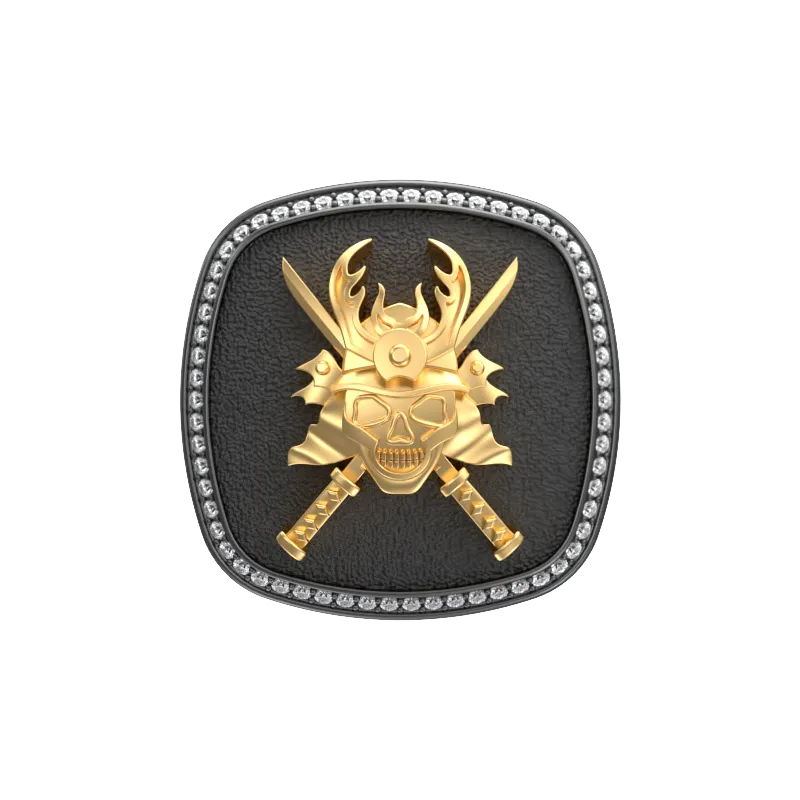Skull King Luxe, Edgy Cufflink Set with CZ Diamonds, 18kt Gold & Black Ruthenium Plating on Brass.