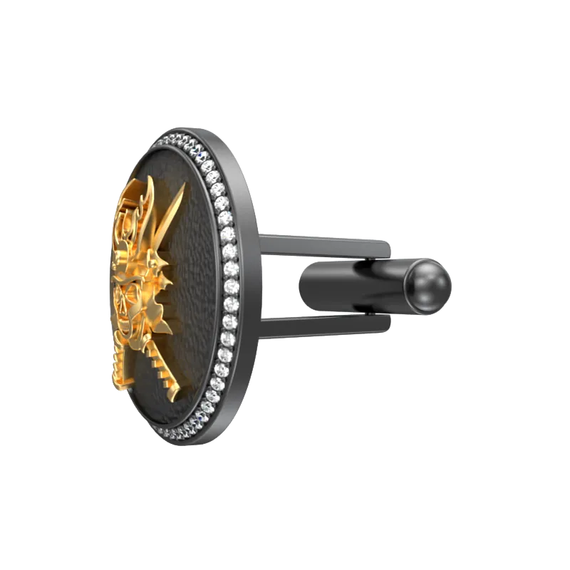 Skull King Luxe, Edgy Cufflink Set with CZ Diamonds, 18kt Gold & Black Ruthenium Plating on Brass.