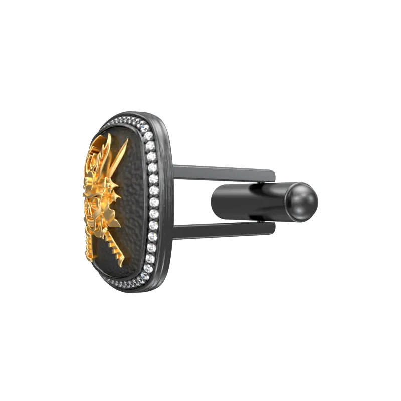 Skull King Luxe, Edgy Cufflink Set with CZ Diamonds, 18kt Gold & Black Ruthenium Plating on Brass.