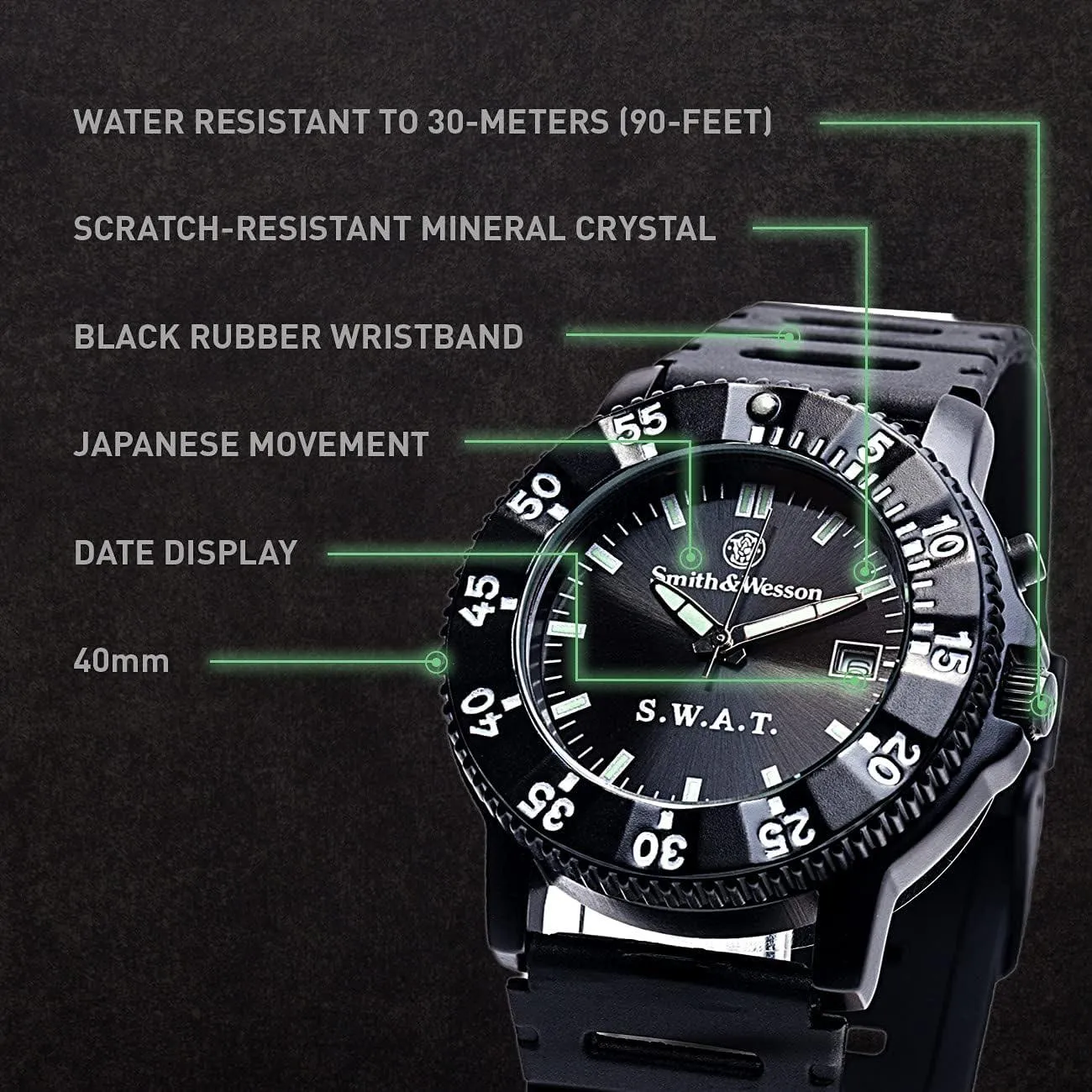 Smith & Wesson SWAT Watch w/ Rubber Wristband