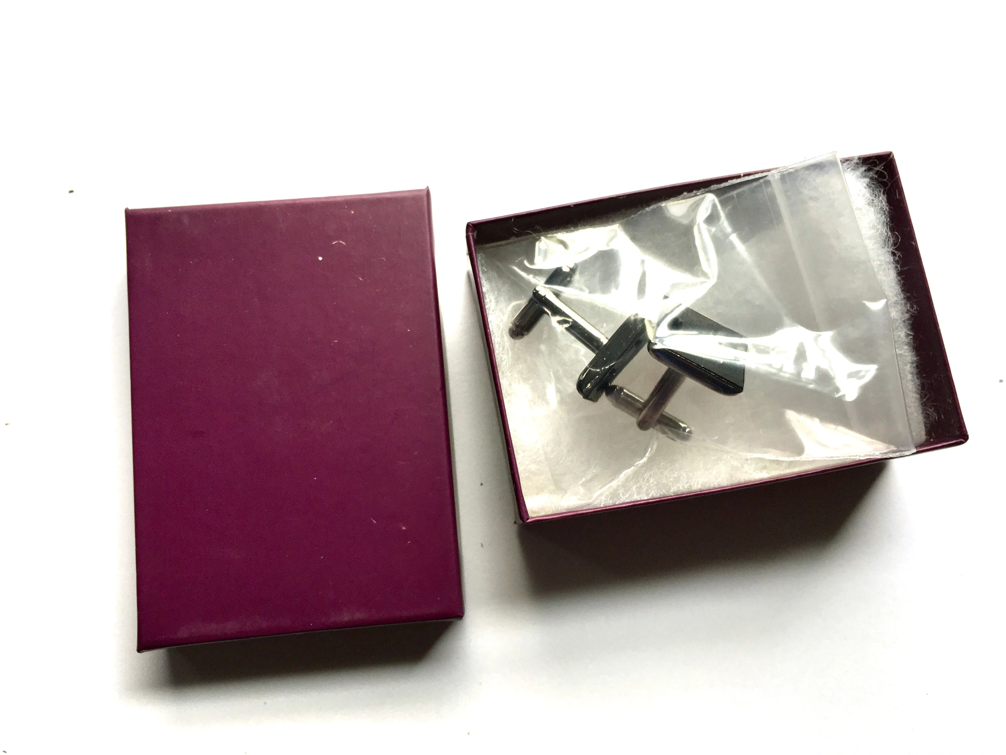 Square Cufflinks Black Leather Cufflinks on Gunmetal metal backs