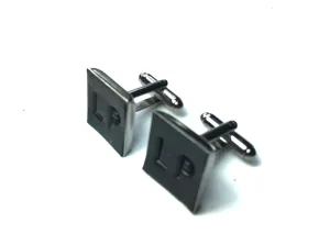 Square Cufflinks Black Leather Cufflinks on Gunmetal metal backs