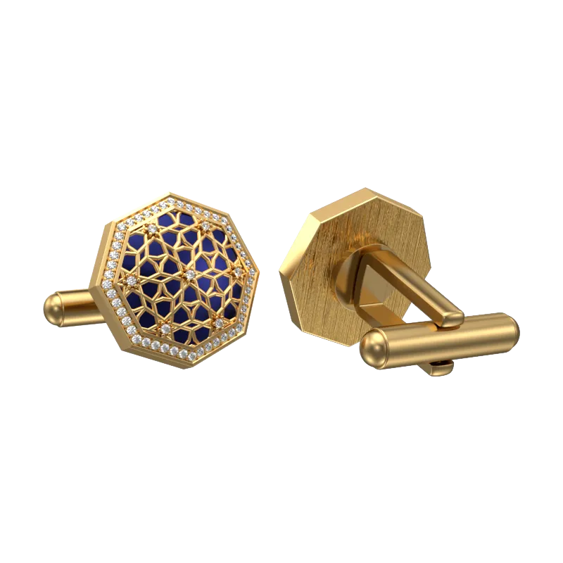 Starburst Luxe, Classic Cufflink Set with CZ Diamonds, 18kt Gold Plating and Enamel on Brass.