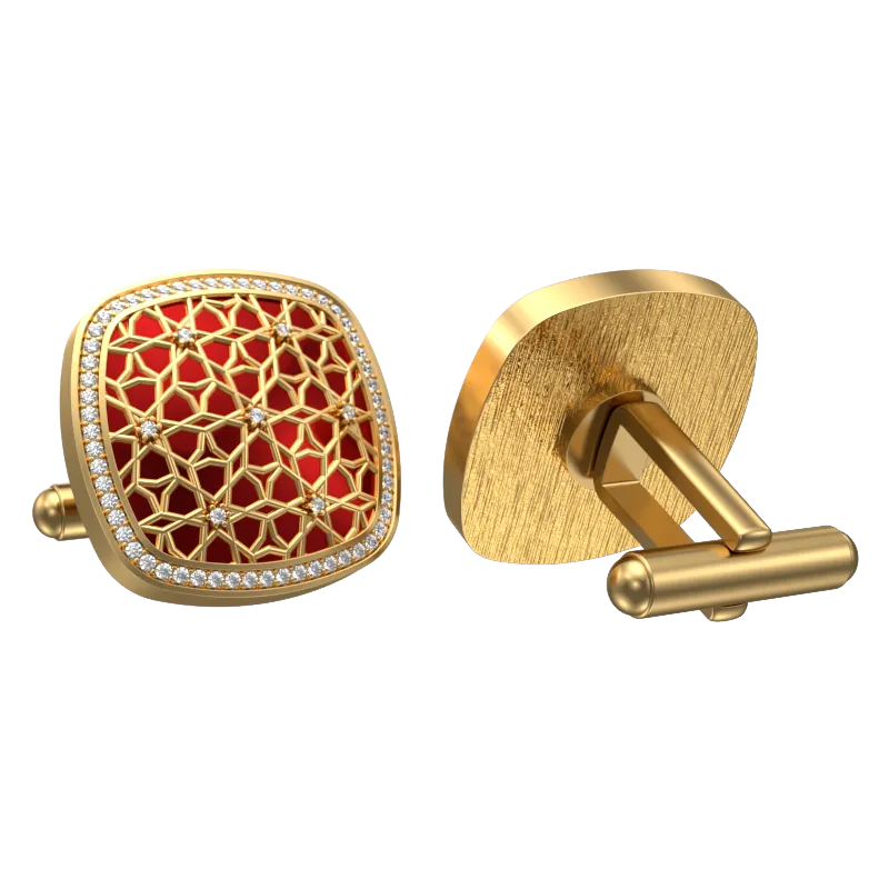 Starburst Luxe, Classic Cufflink Set with CZ Diamonds, 18kt Gold Plating and Enamel on Brass.
