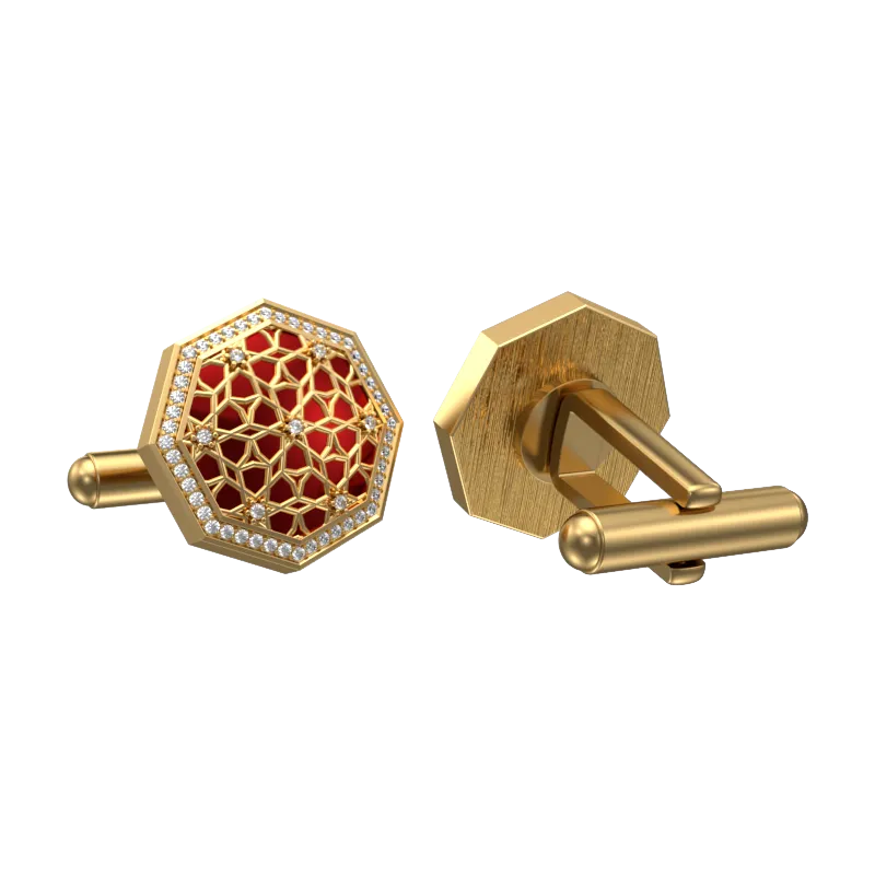 Starburst Luxe, Classic Cufflink Set with CZ Diamonds, 18kt Gold Plating and Enamel on Brass.