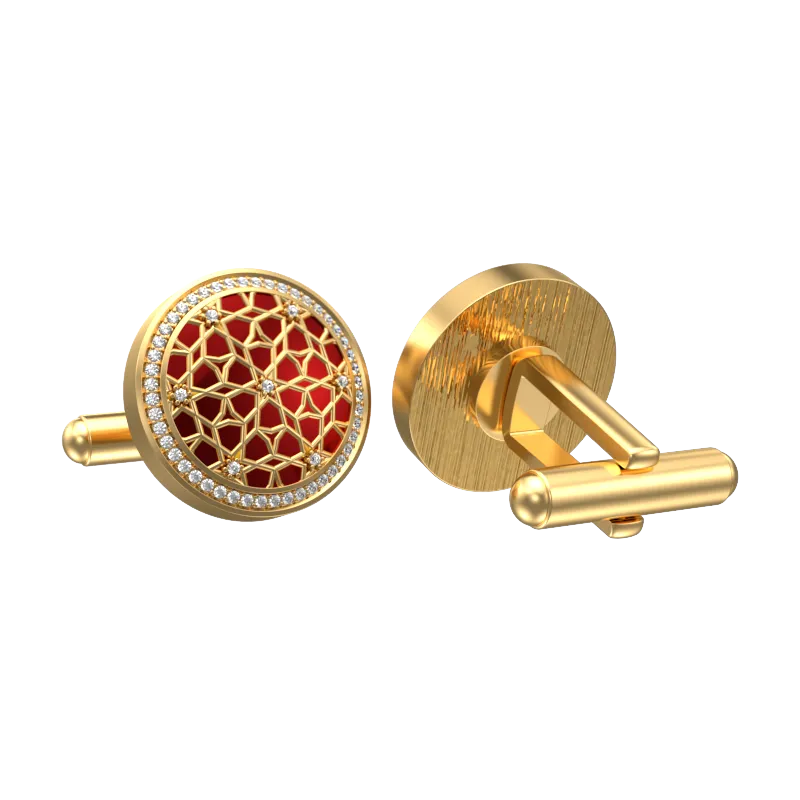 Starburst Luxe, Classic Cufflink Set with CZ Diamonds, 18kt Gold Plating and Enamel on Brass.