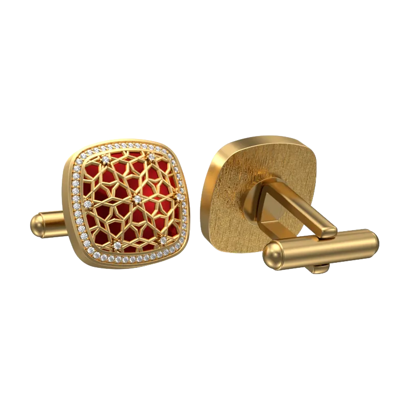 Starburst Luxe, Classic Cufflink Set with CZ Diamonds, 18kt Gold Plating and Enamel on Brass.