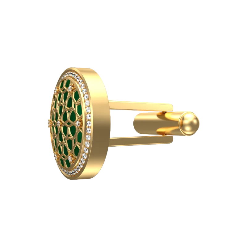 Starburst Luxe, Classic Cufflink Set with CZ Diamonds, 18kt Gold Plating and Enamel on Brass.