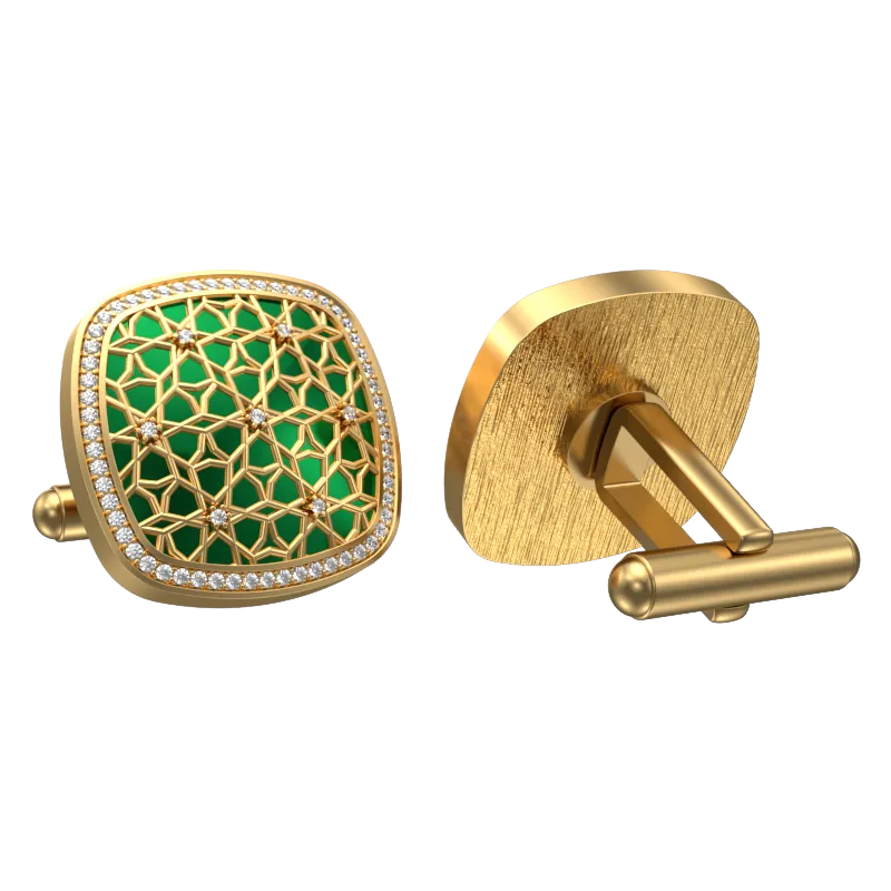 Starburst Luxe, Classic Cufflink Set with CZ Diamonds, 18kt Gold Plating and Enamel on Brass.