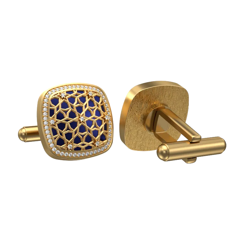 Starburst Luxe, Classic Cufflink Set with CZ Diamonds, 18kt Gold Plating and Enamel on Brass.