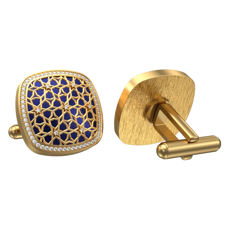 Starburst Luxe, Classic Cufflink Set with CZ Diamonds, 18kt Gold Plating and Enamel on Brass.