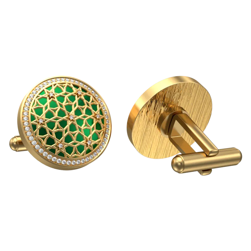 Starburst Luxe, Classic Cufflink Set with CZ Diamonds, 18kt Gold Plating and Enamel on Brass.