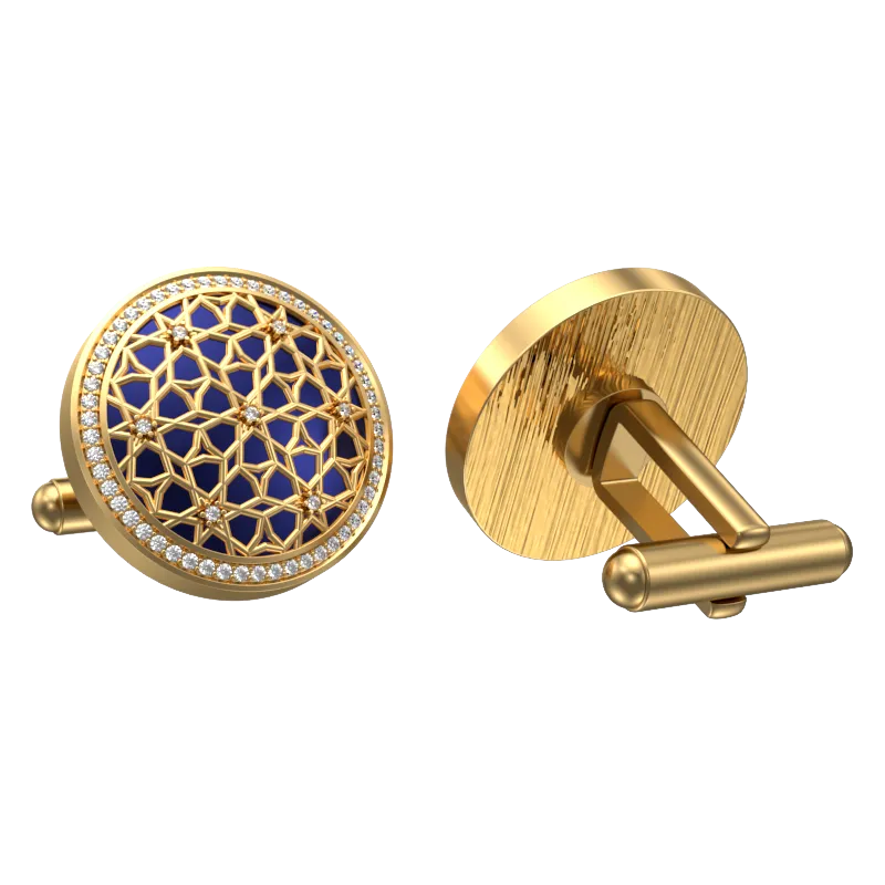 Starburst Luxe, Classic Cufflink Set with CZ Diamonds, 18kt Gold Plating and Enamel on Brass.