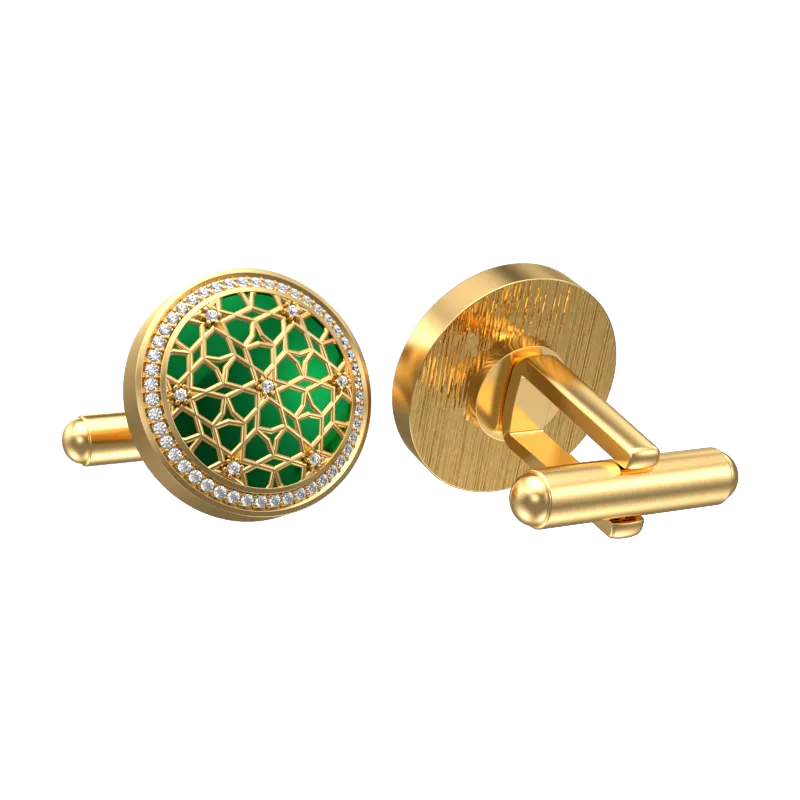 Starburst Luxe, Classic Cufflink Set with CZ Diamonds, 18kt Gold Plating and Enamel on Brass.