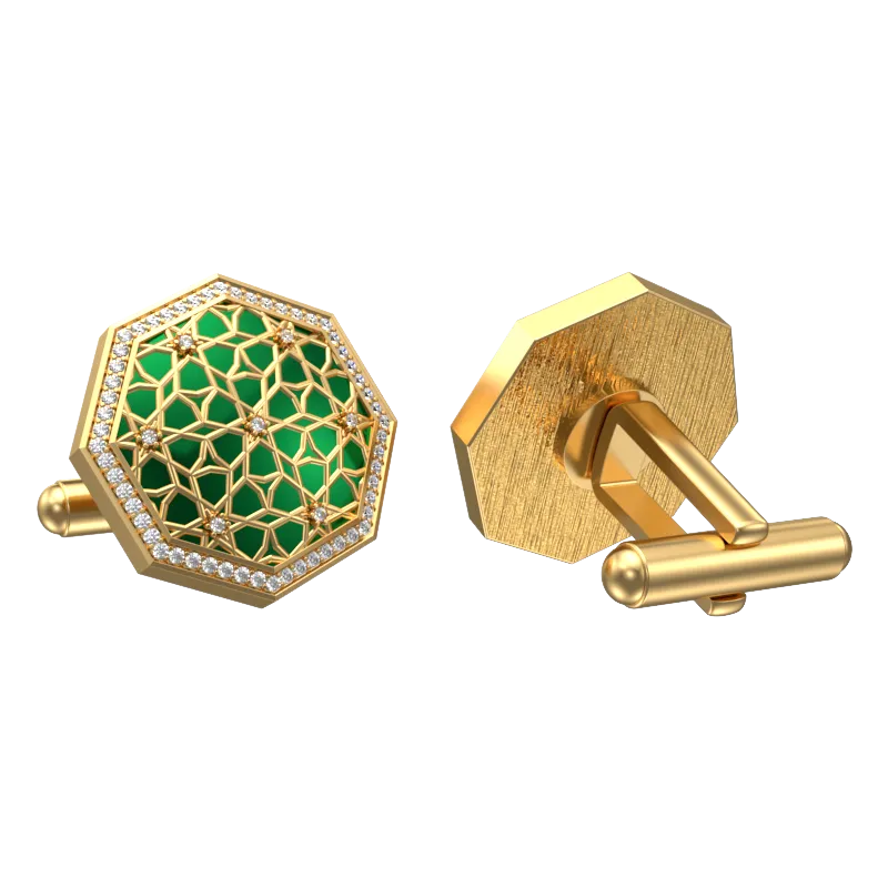 Starburst Luxe, Classic Cufflink Set with CZ Diamonds, 18kt Gold Plating and Enamel on Brass.