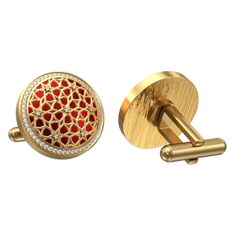 Starburst Luxe, Classic Cufflink Set with CZ Diamonds, 18kt Gold Plating and Enamel on Brass.