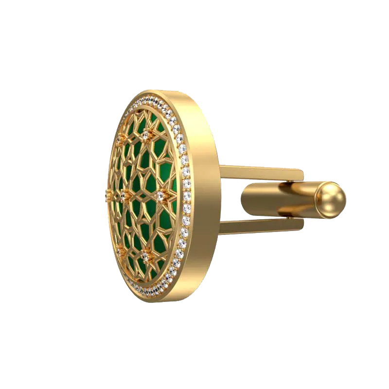 Starburst Luxe, Classic Cufflink Set with CZ Diamonds, 18kt Gold Plating and Enamel on Brass.