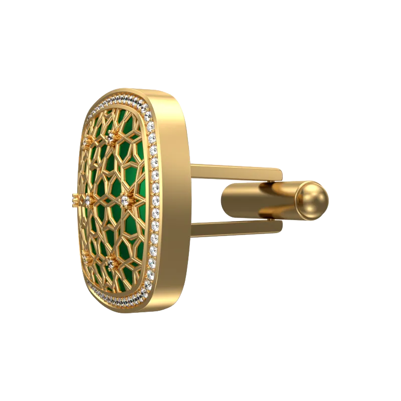 Starburst Luxe, Classic Cufflink Set with CZ Diamonds, 18kt Gold Plating and Enamel on Brass.