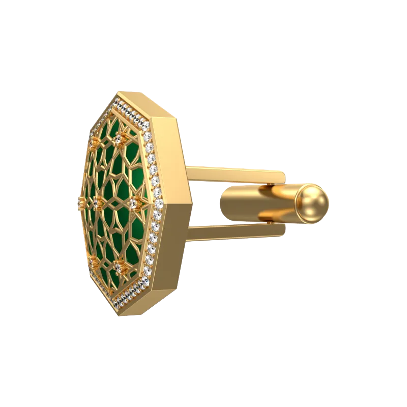 Starburst Luxe, Classic Cufflink Set with CZ Diamonds, 18kt Gold Plating and Enamel on Brass.