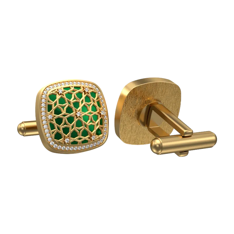 Starburst Luxe, Classic Cufflink Set with CZ Diamonds, 18kt Gold Plating and Enamel on Brass.