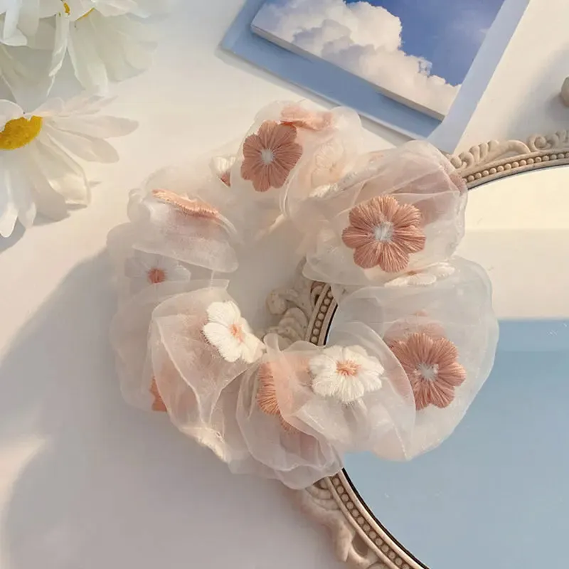 TAVIMART  -  Oversized Lace Scrunchies French Romantic Elastic Hair Bands Elastic Ponytail Holder Hair Rope Ties Women Hair Accessories Ins