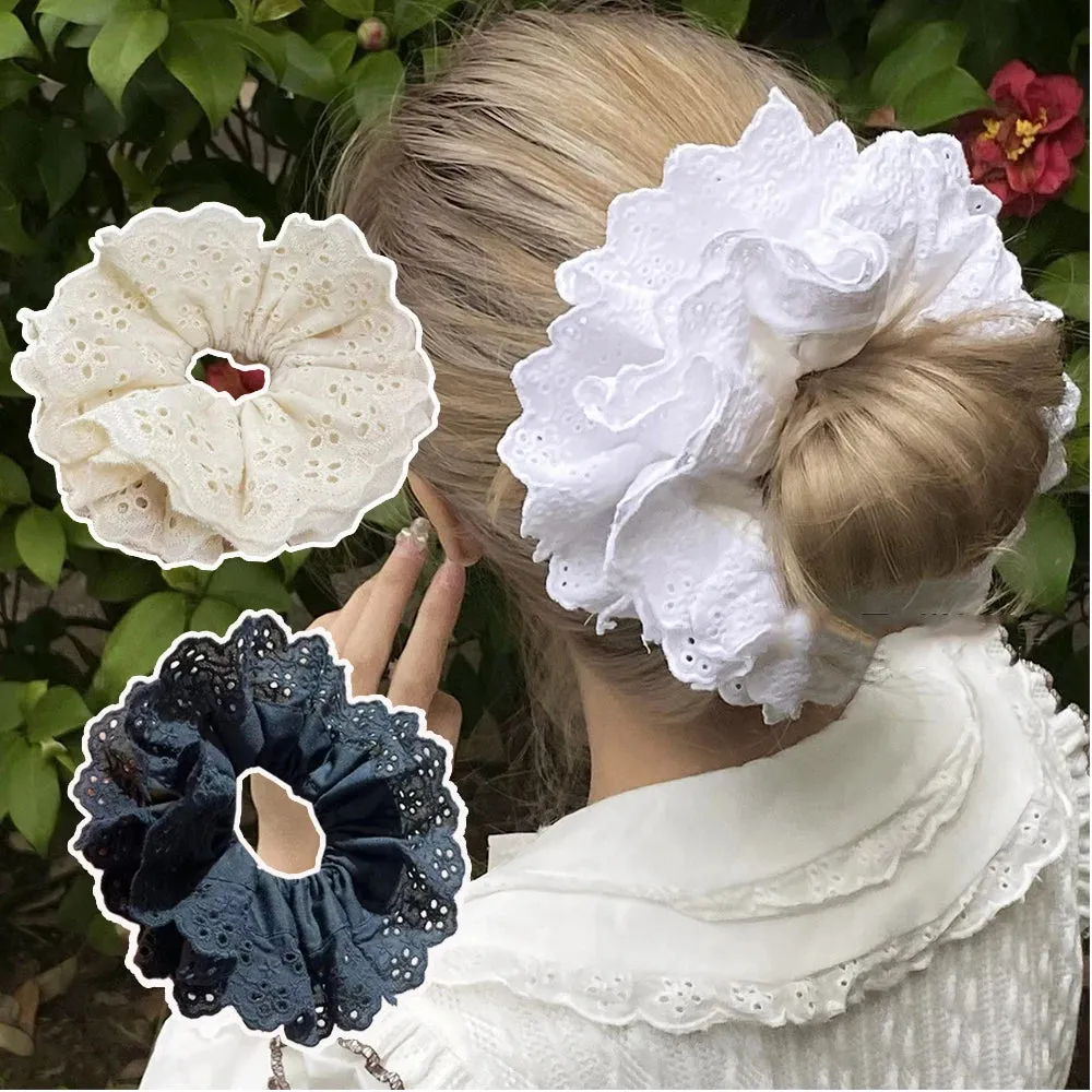 TAVIMART  -  Oversized Lace Scrunchies French Romantic Elastic Hair Bands Elastic Ponytail Holder Hair Rope Ties Women Hair Accessories Ins