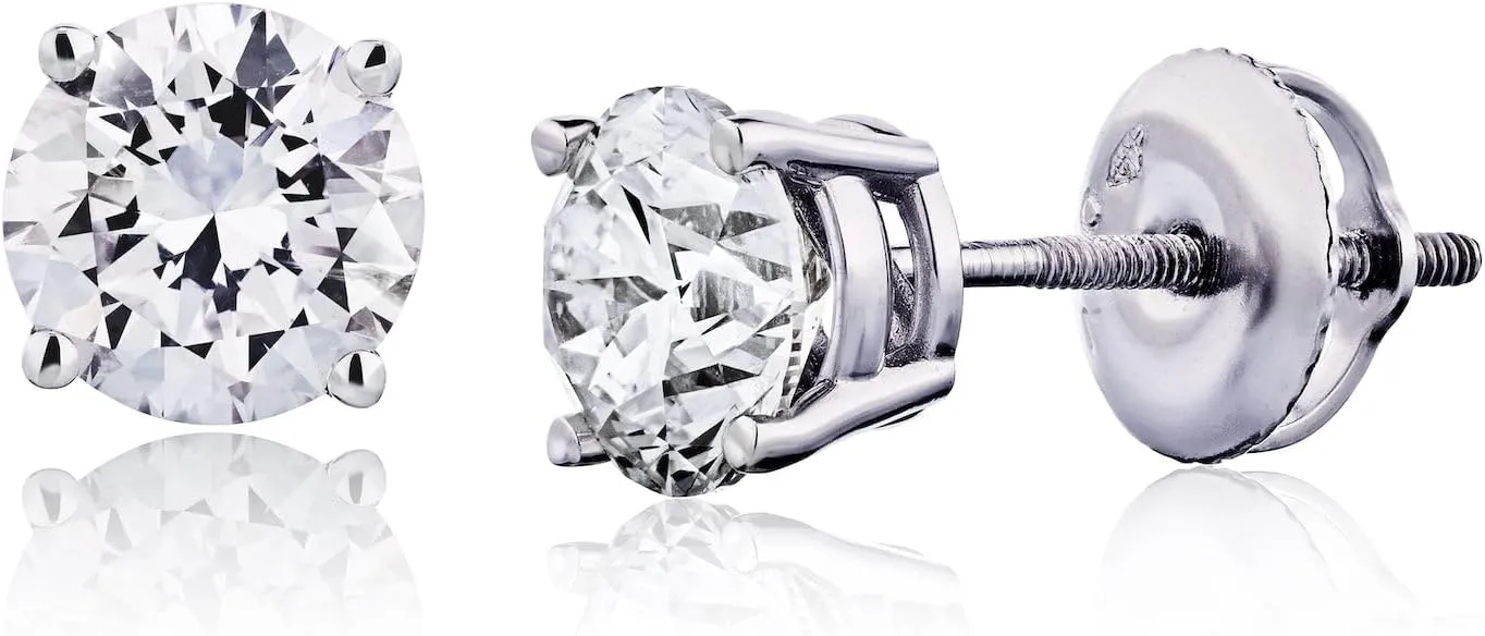 The Diamond Channel CERTIFIED 1 to 6 Carat LAB GROWN Solitaire Diamond Stud Earrings Round Cut 4 Prong Screw Back (F-G Color, VS1-VS2 Eye Clean Clarity)
