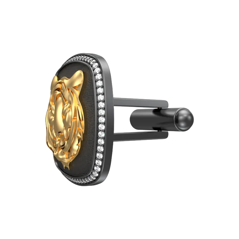 Tiger Luxe, Wild Cufflink Set with CZ Diamonds, 18kt Gold & Black Ruthenium Plating on Brass.