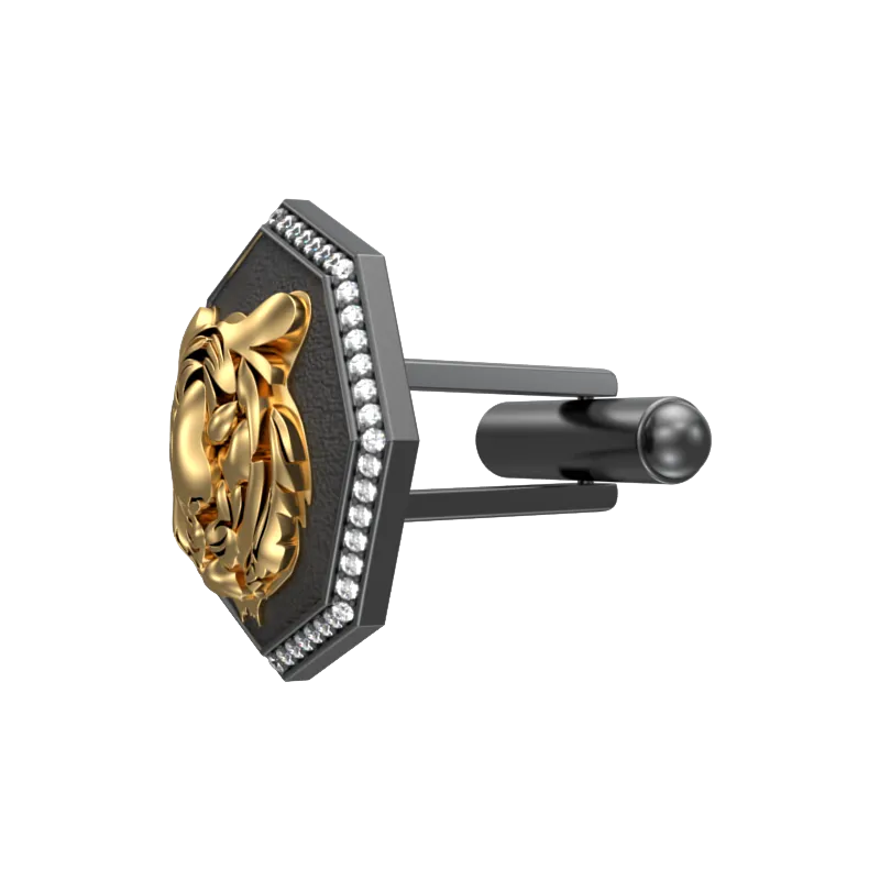 Tiger Luxe, Wild Cufflink Set with CZ Diamonds, 18kt Gold & Black Ruthenium Plating on Brass.