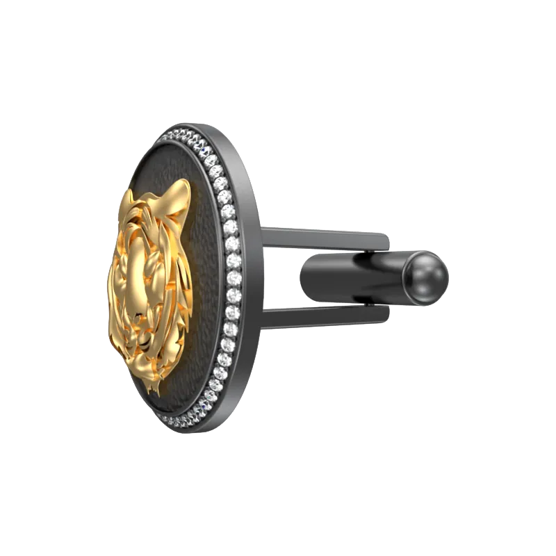 Tiger Luxe, Wild Cufflink Set with CZ Diamonds, 18kt Gold & Black Ruthenium Plating on Brass.