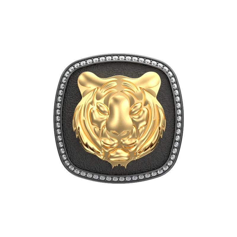 Tiger Luxe, Wild Cufflink Set with CZ Diamonds, 18kt Gold & Black Ruthenium Plating on Brass.