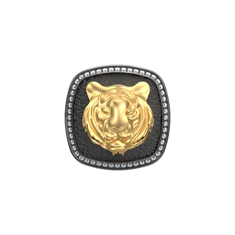 Tiger Luxe, Wild Cufflink Set with CZ Diamonds, 18kt Gold & Black Ruthenium Plating on Brass.