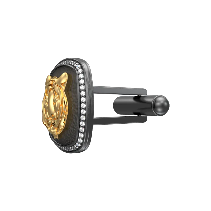 Tiger Luxe, Wild Cufflink Set with CZ Diamonds, 18kt Gold & Black Ruthenium Plating on Brass.