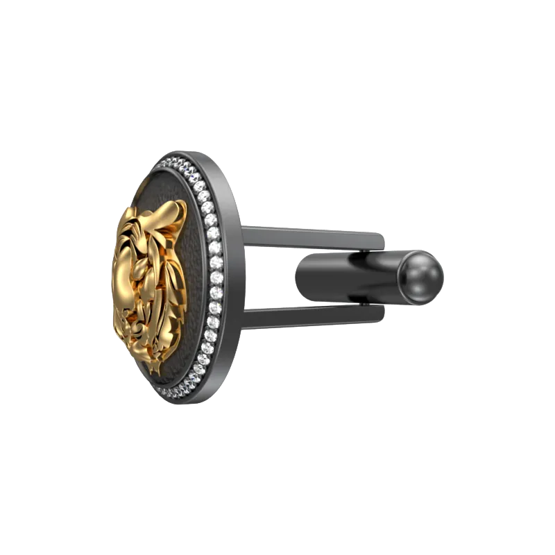 Tiger Luxe, Wild Cufflink Set with CZ Diamonds, 18kt Gold & Black Ruthenium Plating on Brass.
