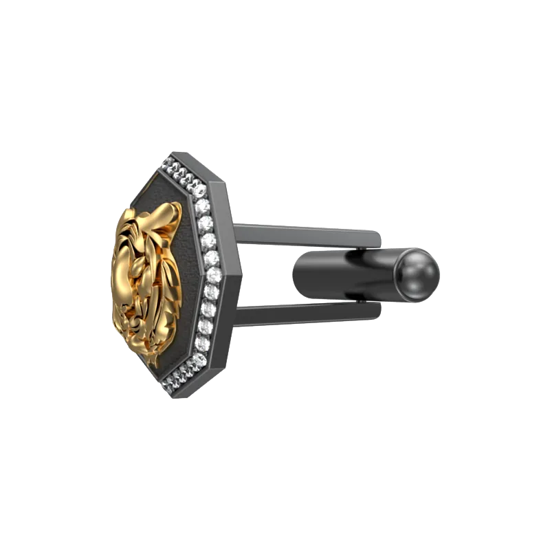 Tiger Luxe, Wild Cufflink Set with CZ Diamonds, 18kt Gold & Black Ruthenium Plating on Brass.