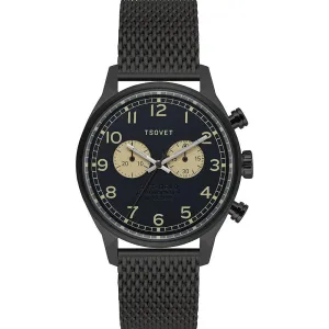 Tsovet Mens Stainless Steel Case Mesh Bracelet Black Dial Black Watch - DE331003-43