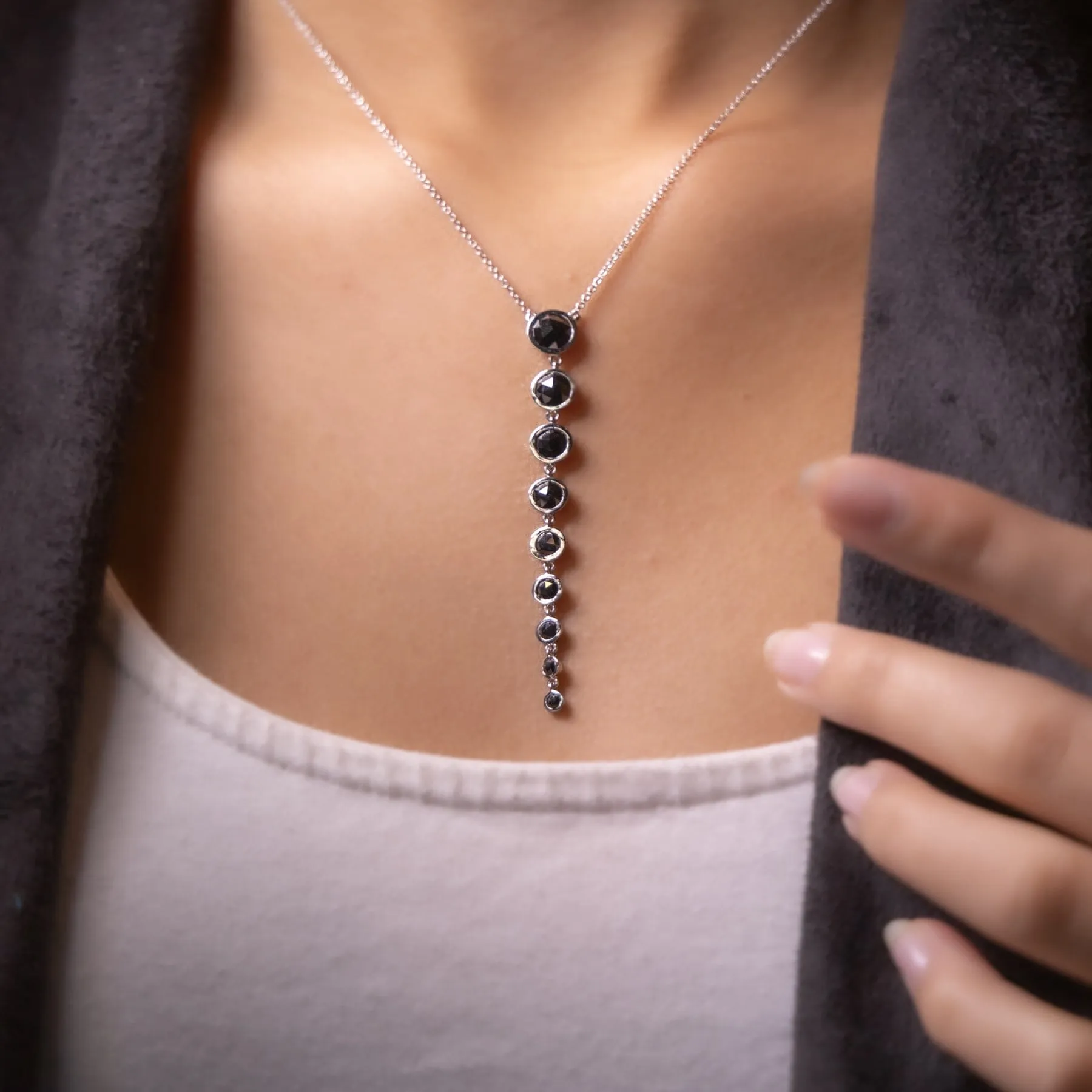 Unique Black Diamond Drop Necklace