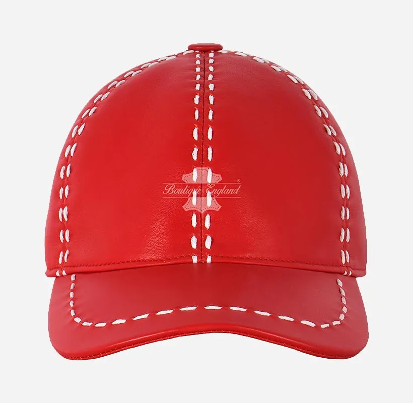 UNISEX White Saddle Stitch Leather Baseball Cap Casual Sport Hat