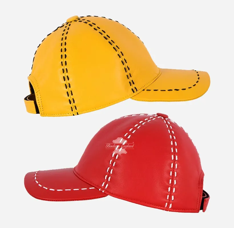 UNISEX White Saddle Stitch Leather Baseball Cap Casual Sport Hat