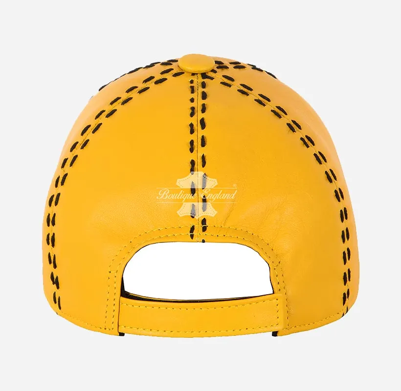 UNISEX White Saddle Stitch Leather Baseball Cap Casual Sport Hat