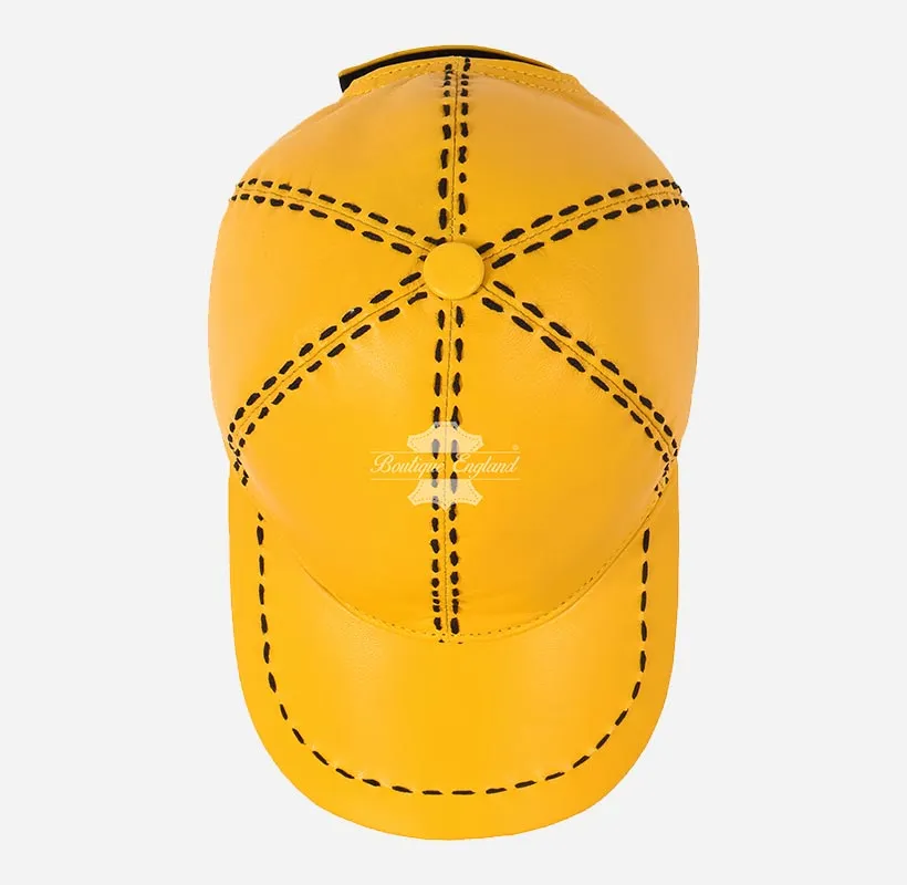 UNISEX White Saddle Stitch Leather Baseball Cap Casual Sport Hat