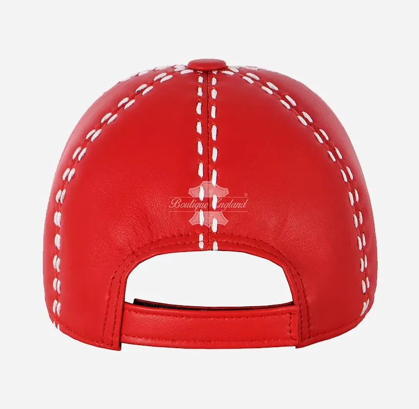 UNISEX White Saddle Stitch Leather Baseball Cap Casual Sport Hat